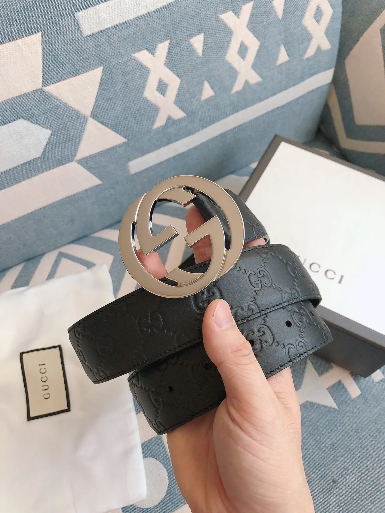 Gucci GG Marmont Interlocking G Buckle Black Leather Belt 8