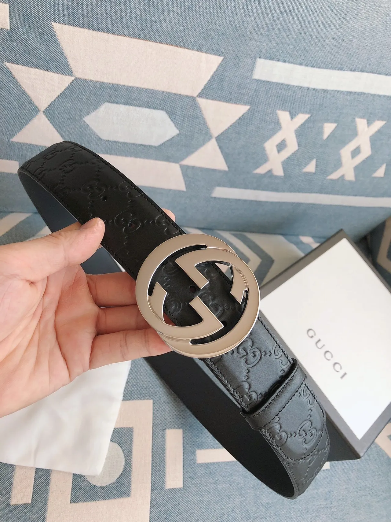 Gucci GG Marmont Interlocking G Buckle Black Leather Belt 9