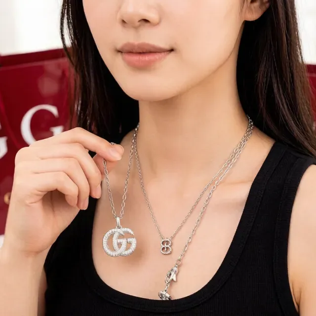 Gucci GG Marmont Pavé Interlocking GG Pendant Necklaces 2