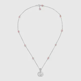 Gucci GG Marmont Pink Cabochon Chain Necklace
