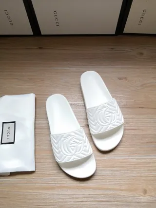 Gucci GG Marmont Quilted Logo White Slippers 4