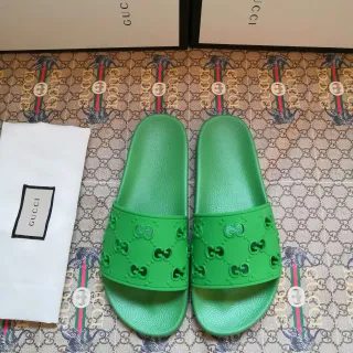 Gucci GG Slide 绿色橡胶拖鞋