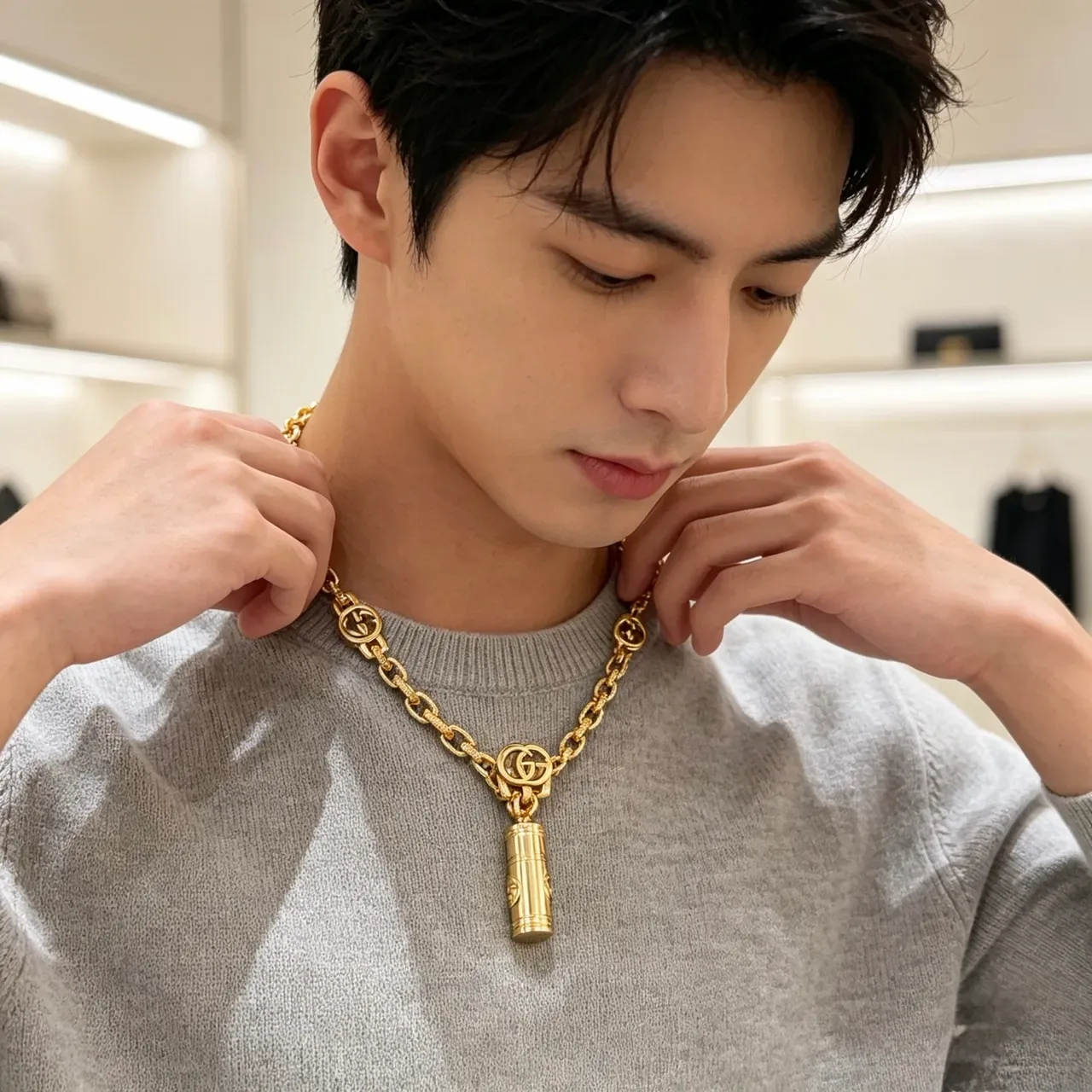 Gucci Gold Curb Chain Interlocking G Logo Links Necklace 2