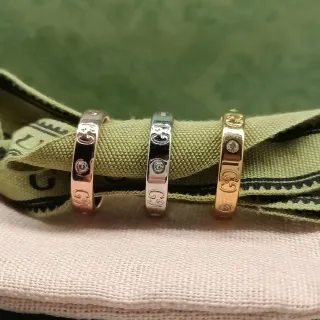 Gucci 金银双G印花刻字镶钻戒指