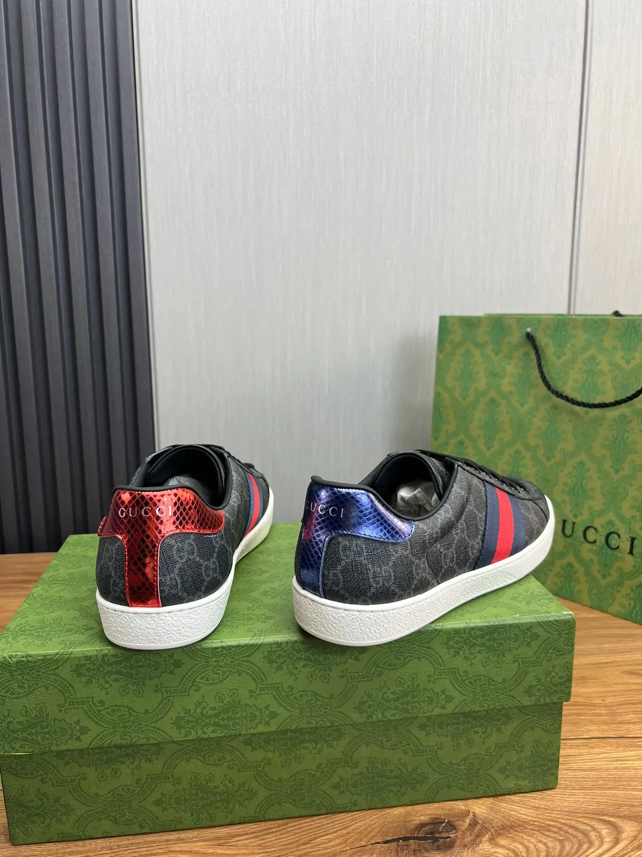 Gucci Gray Red GG Monogram Canvas Web Stripe Side Panel Lifestyle Sneakers 6