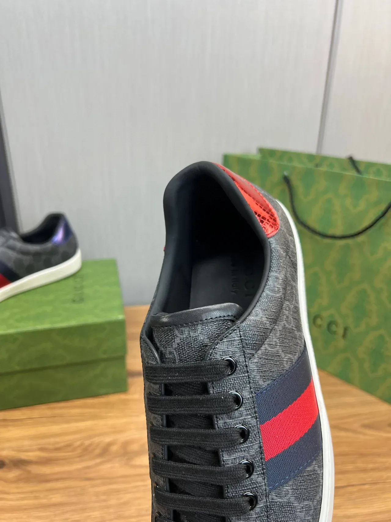 Gucci Gray Red GG Monogram Canvas Web Stripe Side Panel Lifestyle Sneakers 9