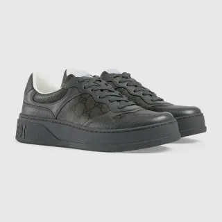 Gucci Gris Blanco Monogramado Lona Cuero Sobrecapas Zapatillas Estilo de vida