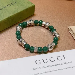 Gucci Pulsera Charm G Interconectado con Cuentas Verdes y Plateadas