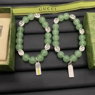 سوارة Gucci خضراء فضية خرز interlocking G logo spacers