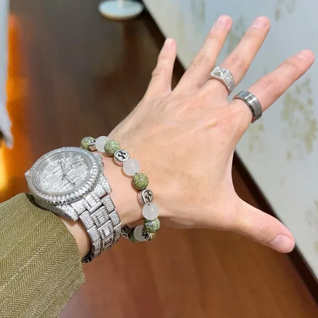 Gucci Green White Beaded Interlocking G Charms Bracelet 8