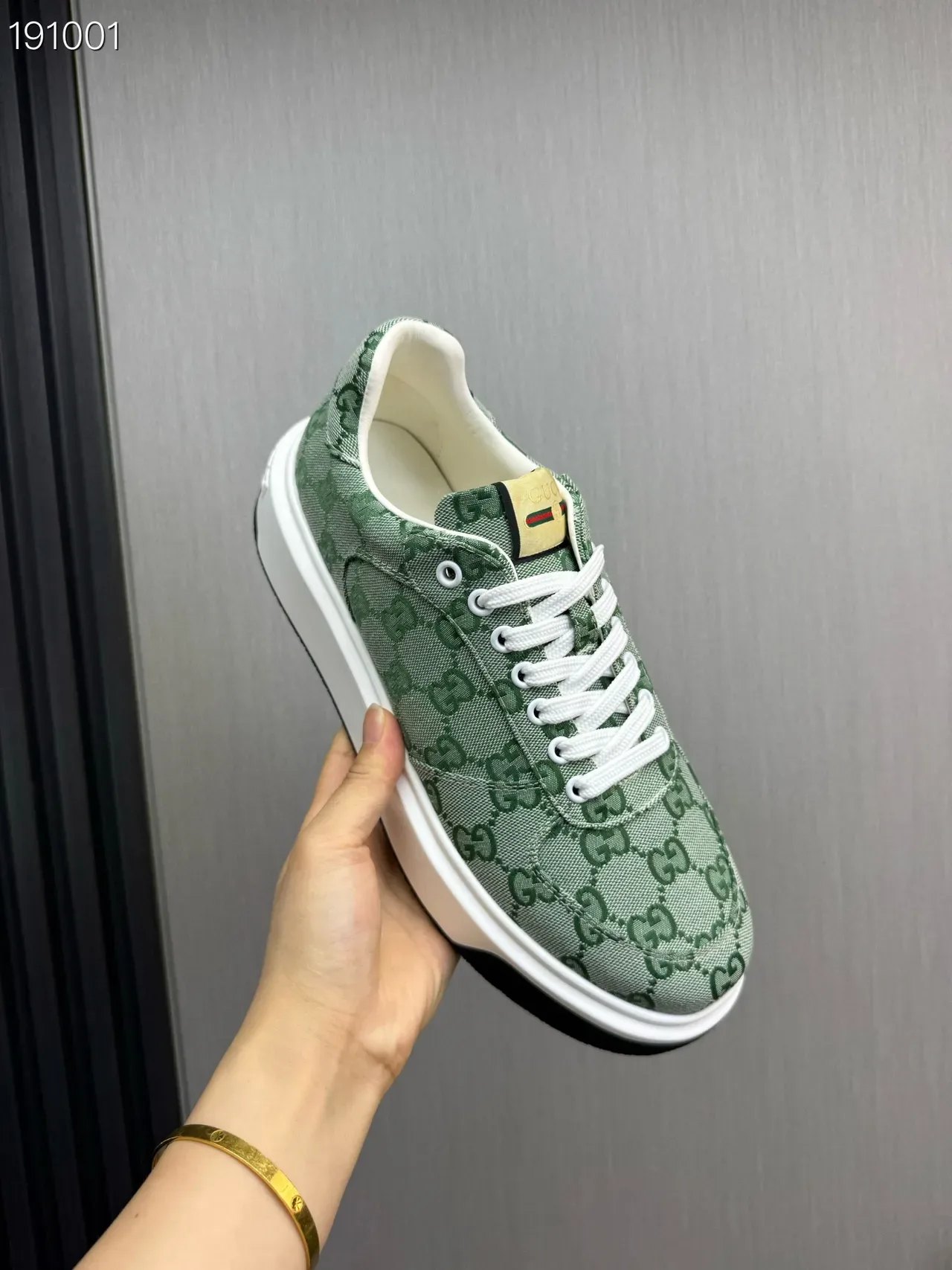 Gucci Verde Branco GG Monogram Jacquard Canvas Sola de Plataforma Tênis Lifestyle 3
