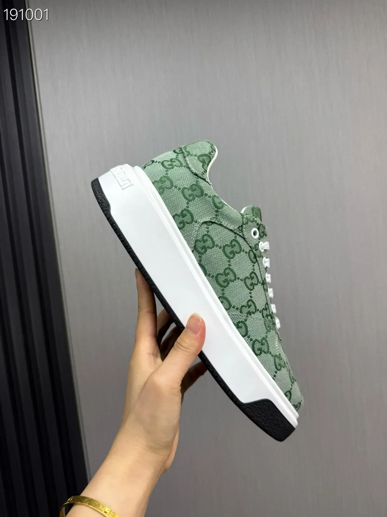 Gucci Verde Branco GG Monogram Jacquard Canvas Sola de Plataforma Tênis Lifestyle 4