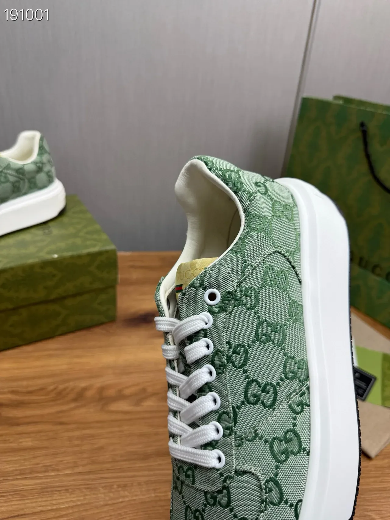 Gucci Verde Branco GG Monogram Jacquard Canvas Sola de Plataforma Tênis Lifestyle 5