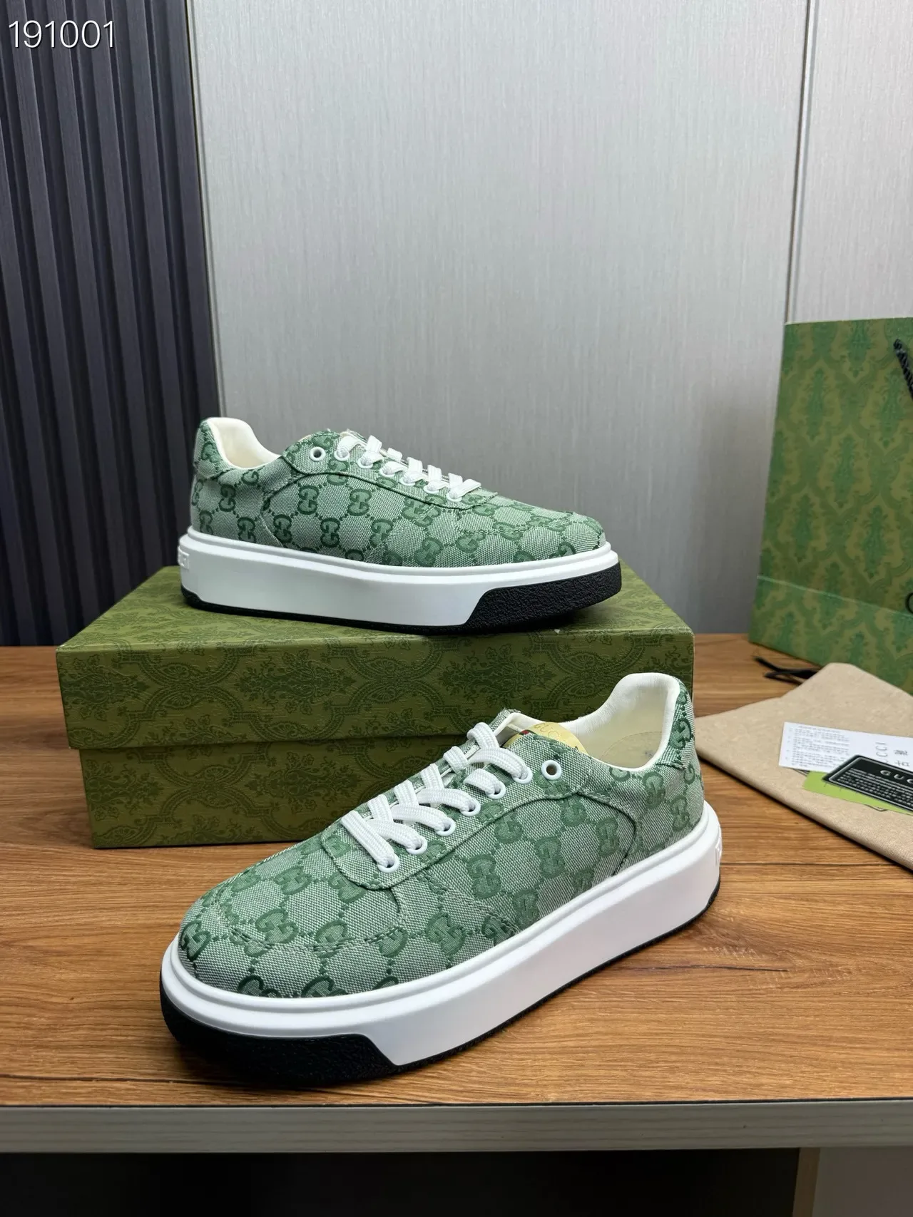 Gucci Verde Branco GG Monogram Jacquard Canvas Sola de Plataforma Tênis Lifestyle 6