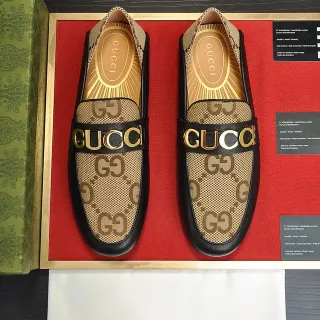 Gucci Horsebit 1955 বেইজ মনোগ্রাম ক্যানভাস এবং কালো লেদার লোফার্স