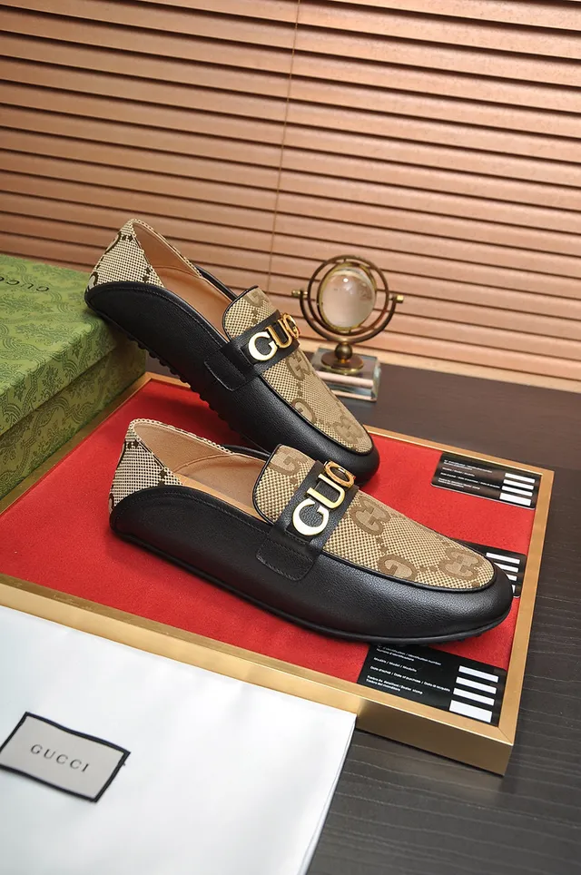 Gucci Horsebit 1955 বেইজ মনোগ্রাম ক্যানভাস এবং কালো লেদার লোফার্স 5