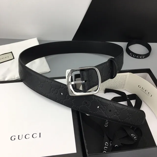 Gucci Horsebit 1955 Black Embossed GG Leather Belt 2