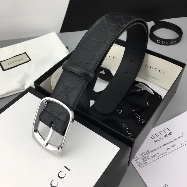 Gucci Horsebit 1955 Black Embossed GG Leather Belt 4