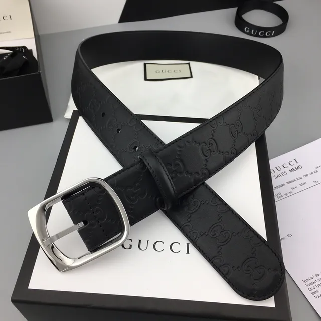 Gucci Horsebit 1955 Black Embossed GG Leather Belt 6