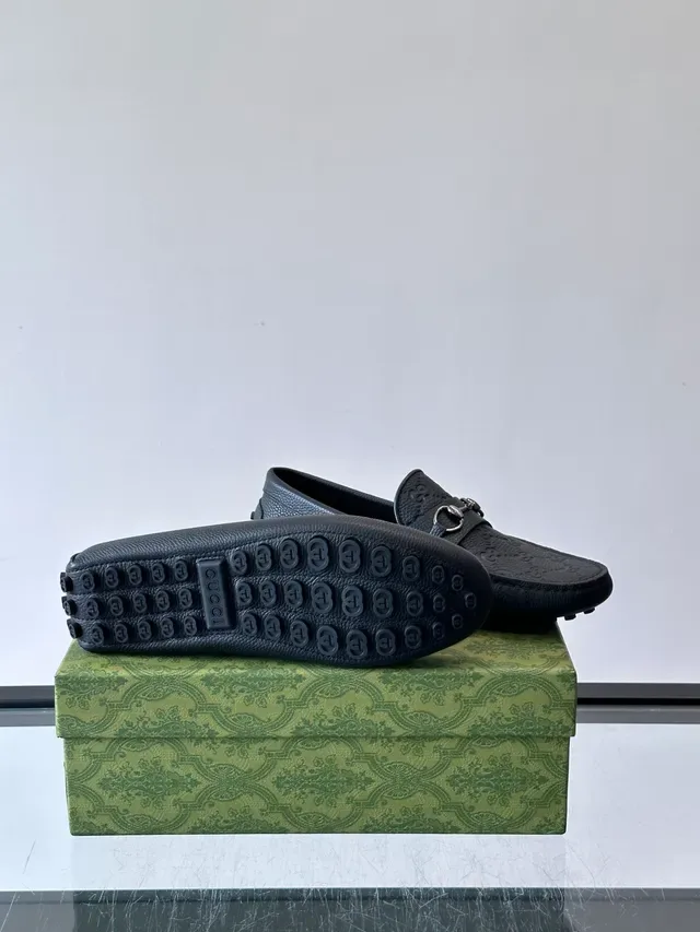 Gucci Horsebit 1955 Black Pebbled Leather GG Loafers 2
