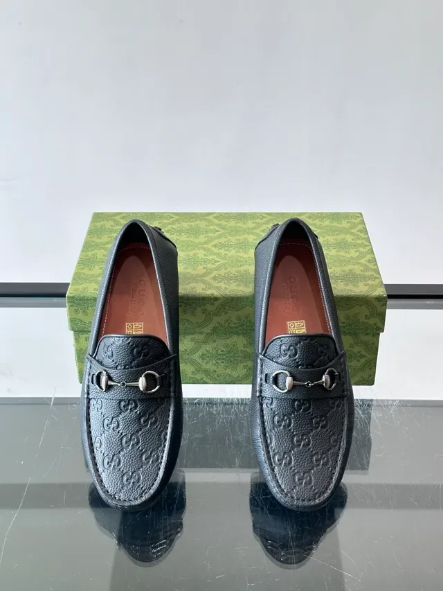 Gucci Horsebit 1955 Black Pebbled Leather GG Loafers 4