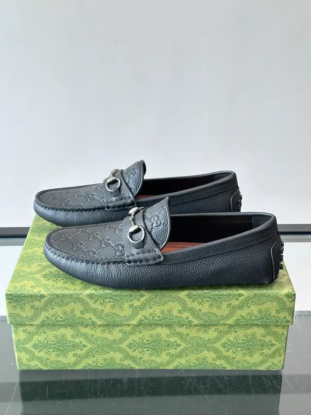 Gucci Horsebit 1955 Black Pebbled Leather GG Loafers 5