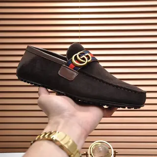 Gucci Horsebit 1955 বাদামী সুড ওয়েব স্ট্র্যাপ লোফার