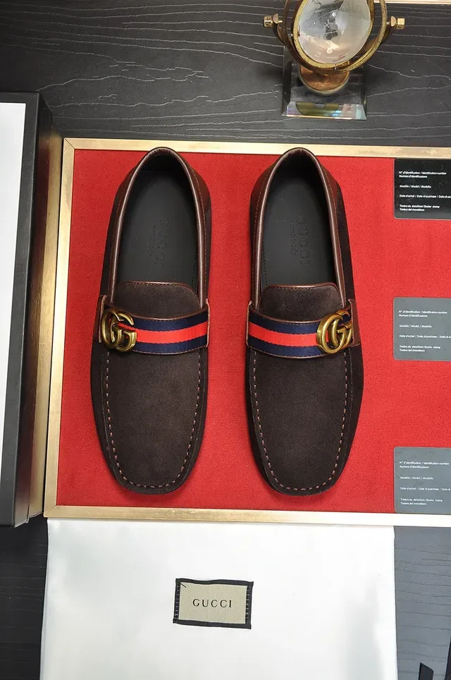 Gucci Horsebit 1955 Brown Suede Web Strap Loafer 8