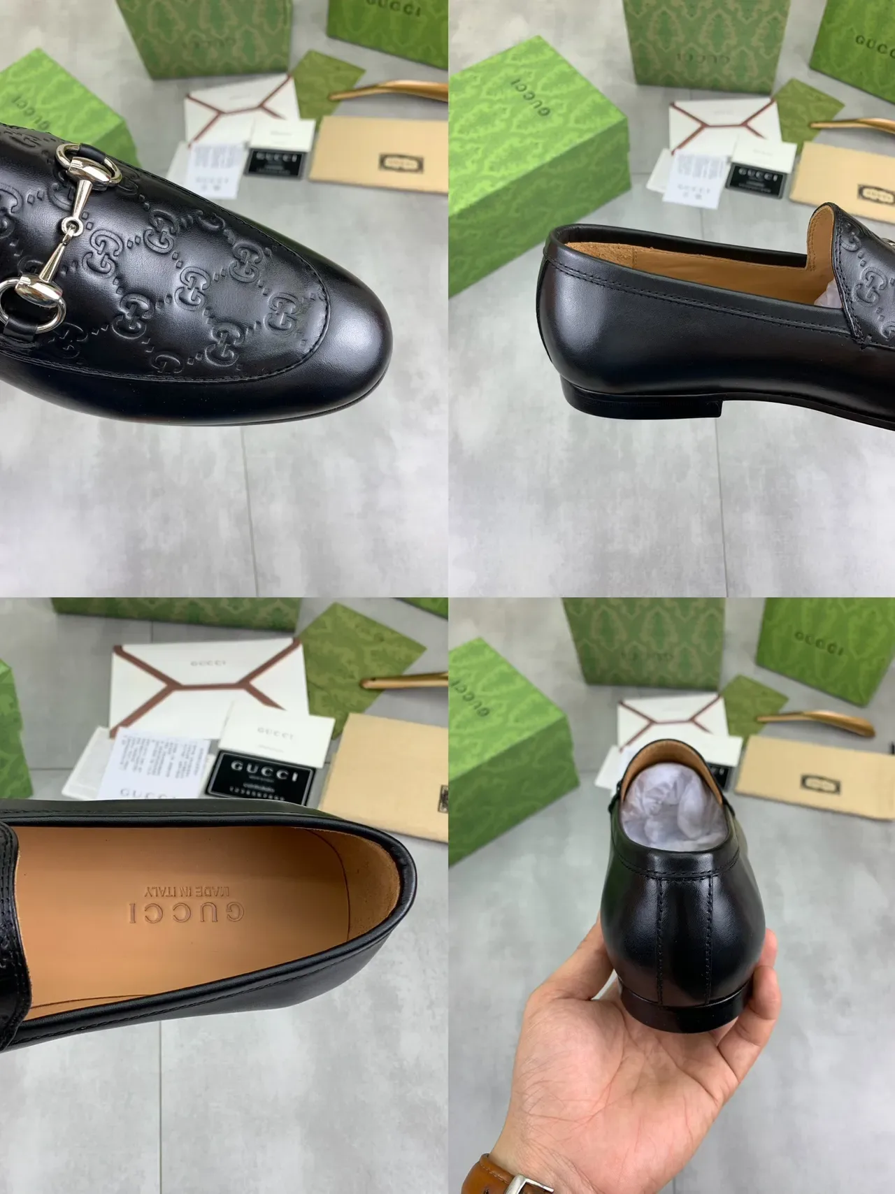 Gucci Horsebit 1955 एम्बॉस्ड जीजी ब्लैक लेदर लोफर्स 2