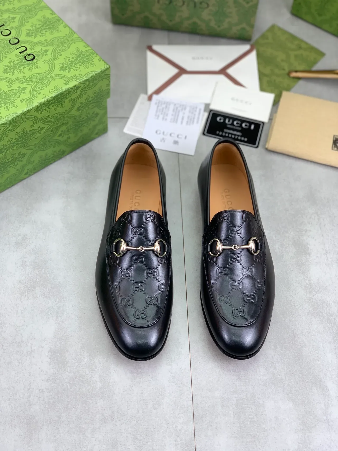 Gucci Horsebit 1955 एम्बॉस्ड जीजी ब्लैक लेदर लोफर्स 5