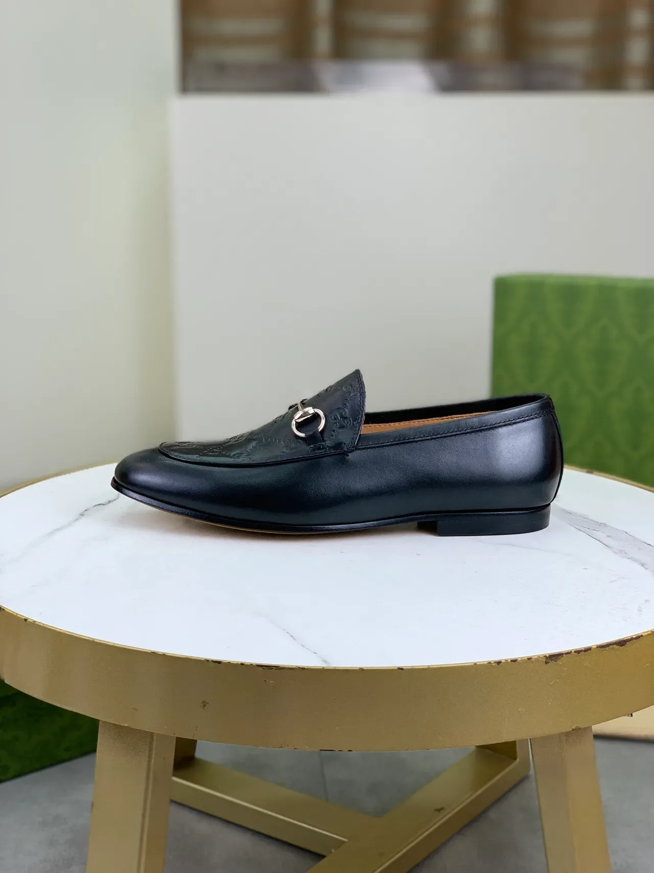 Gucci Horsebit 1955 एम्बॉस्ड जीजी ब्लैक लेदर लोफर्स 6