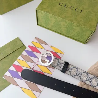 Gucci Horsebit 1955 GG Monogram ক্যানভাস এবং কালো চামড়ার বেল্ট