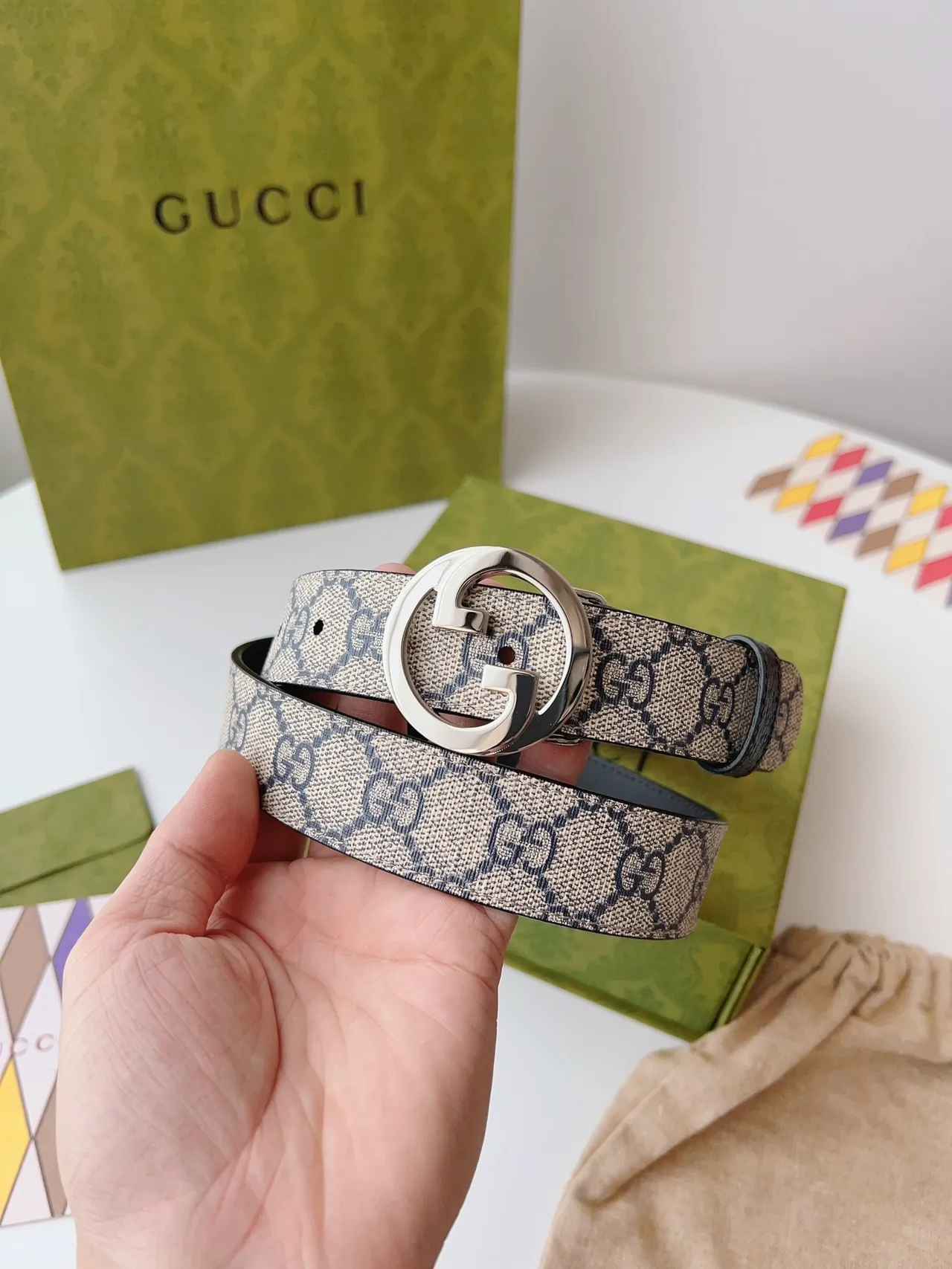 Gucci Horsebit 1955 GG Monogram Canvas and Black Leather Belt 2