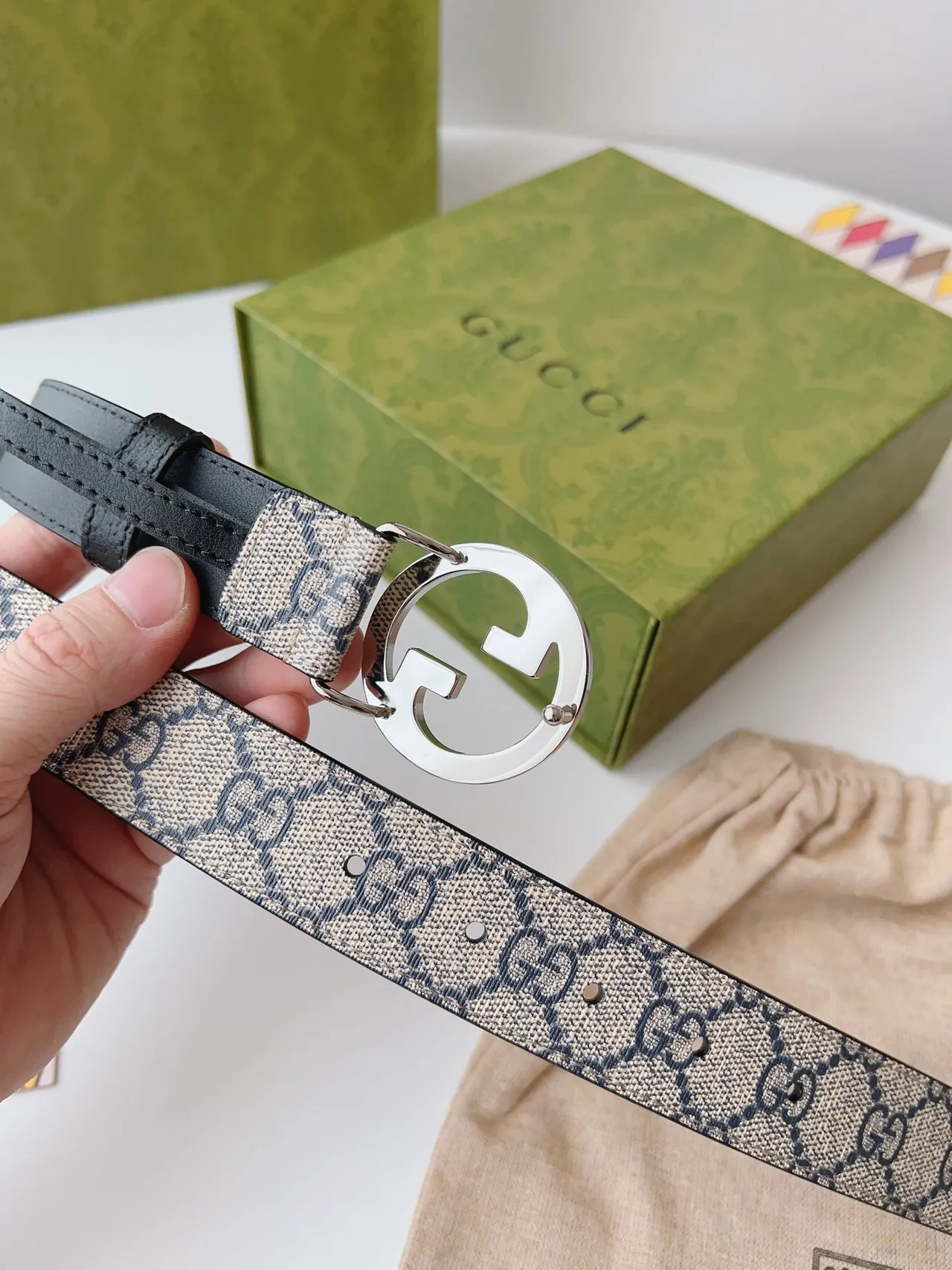 Gucci Horsebit 1955 GG Monogram Canvas and Black Leather Belt 3