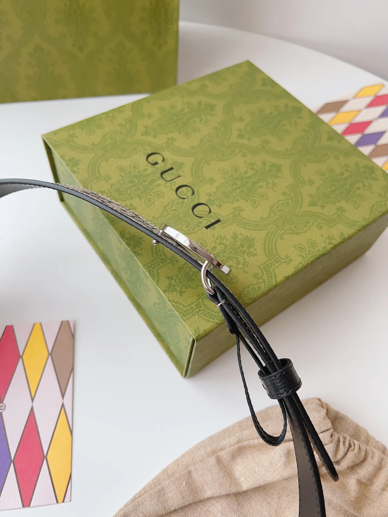 Gucci Horsebit 1955 GG Monogram Canvas and Black Leather Belt 7