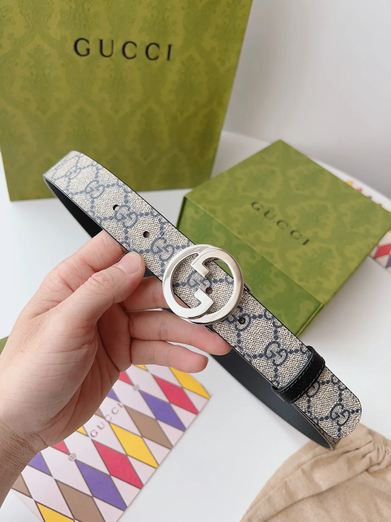 Gucci Horsebit 1955 GG Monogram Canvas and Black Leather Belt 8