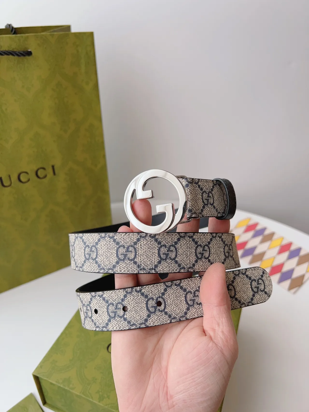 Gucci Horsebit 1955 GG Monogram Canvas and Black Leather Belt 9