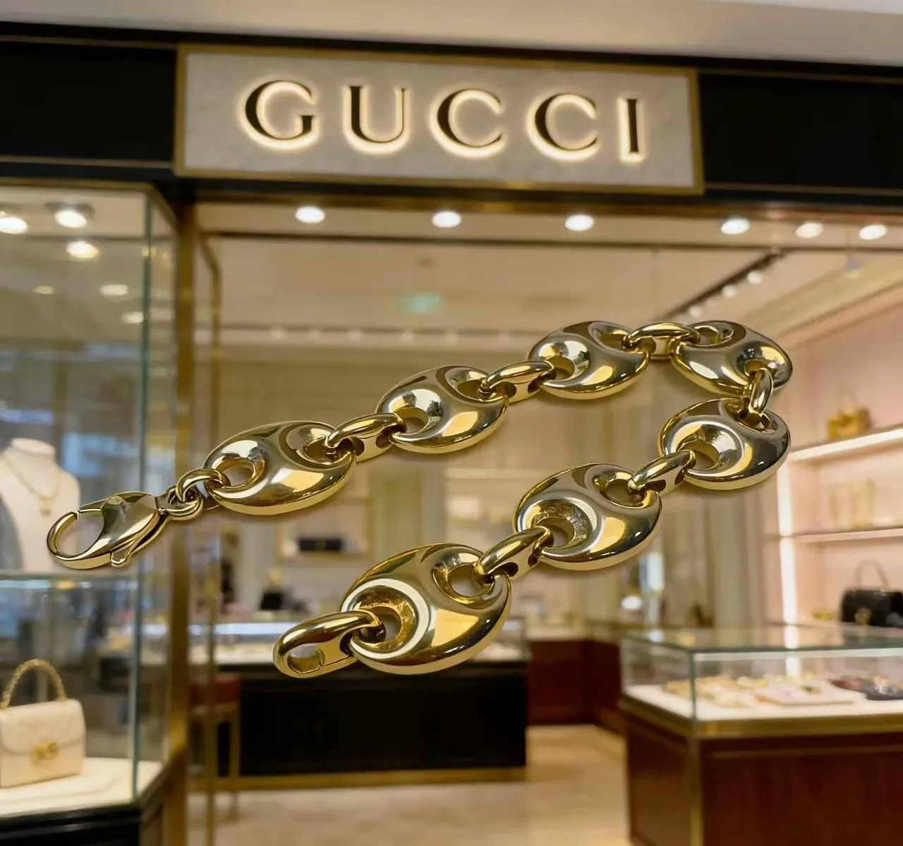 Bracelete Gucci Horsebit 1955 Tono Dourado Maillons Ovais Entrelaçados 6