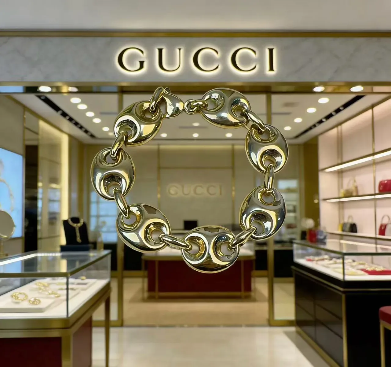 Bracelete Gucci Horsebit 1955 Tono Dourado Maillons Ovais Entrelaçados 7