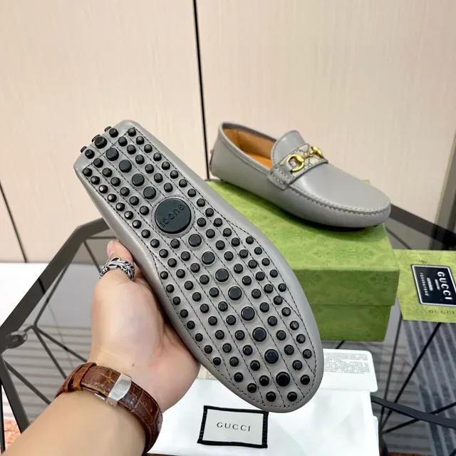 Gucci Horsebit 1955 Mocassins en cuir gris avec GG Web 2