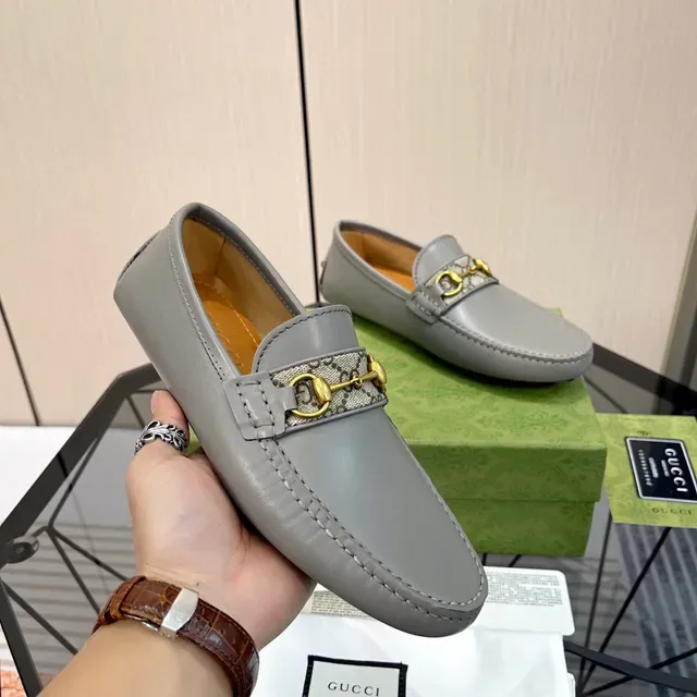 Gucci Horsebit 1955 Mocassins en cuir gris avec GG Web 3