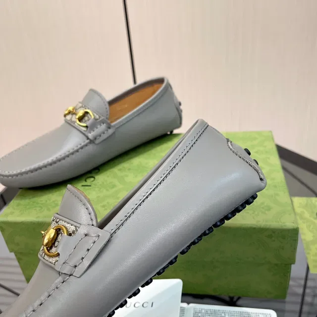 Gucci Horsebit 1955 Mocassins en cuir gris avec GG Web 4