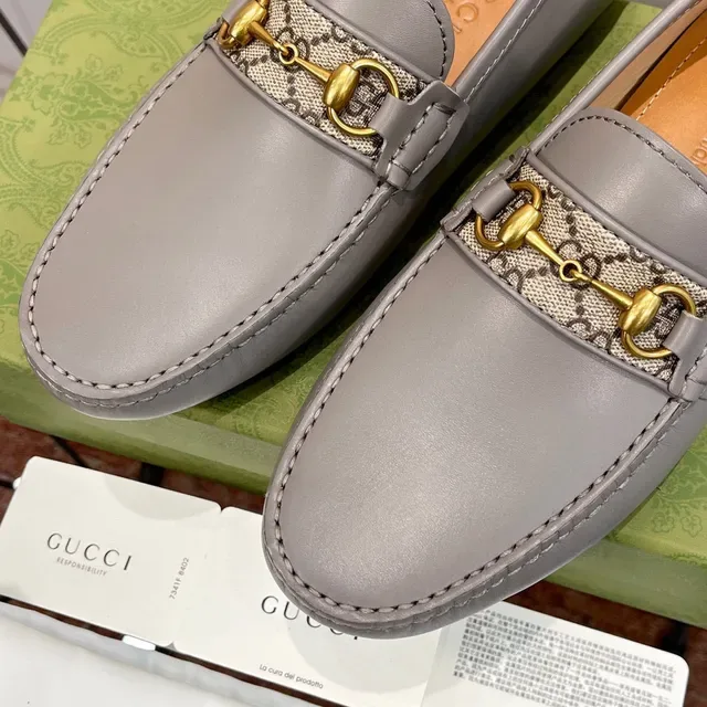 Gucci Horsebit 1955 Mocassins en cuir gris avec GG Web 5