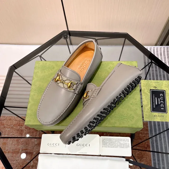Gucci Horsebit 1955 Mocassins en cuir gris avec GG Web 6