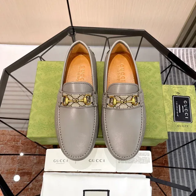 Gucci Horsebit 1955 Mocassins en cuir gris avec GG Web 7