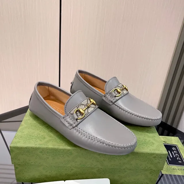 Gucci Horsebit 1955 Mocassins en cuir gris avec GG Web 8