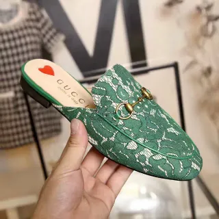 Gucci Horsebit 1955 绿色蕾丝印花穆勒乐福鞋
