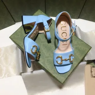 Gucci Horsebit 1955 Light Blue Leather Gladiator Sandals