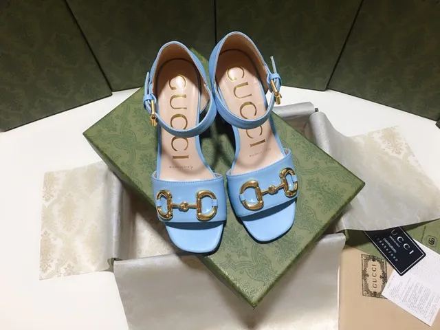 Gucci Horsebit 1955 Light Blue Leather Gladiator Sandals 2