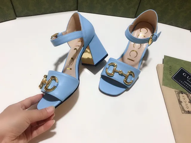Gucci Horsebit 1955 Light Blue Leather Gladiator Sandals 4